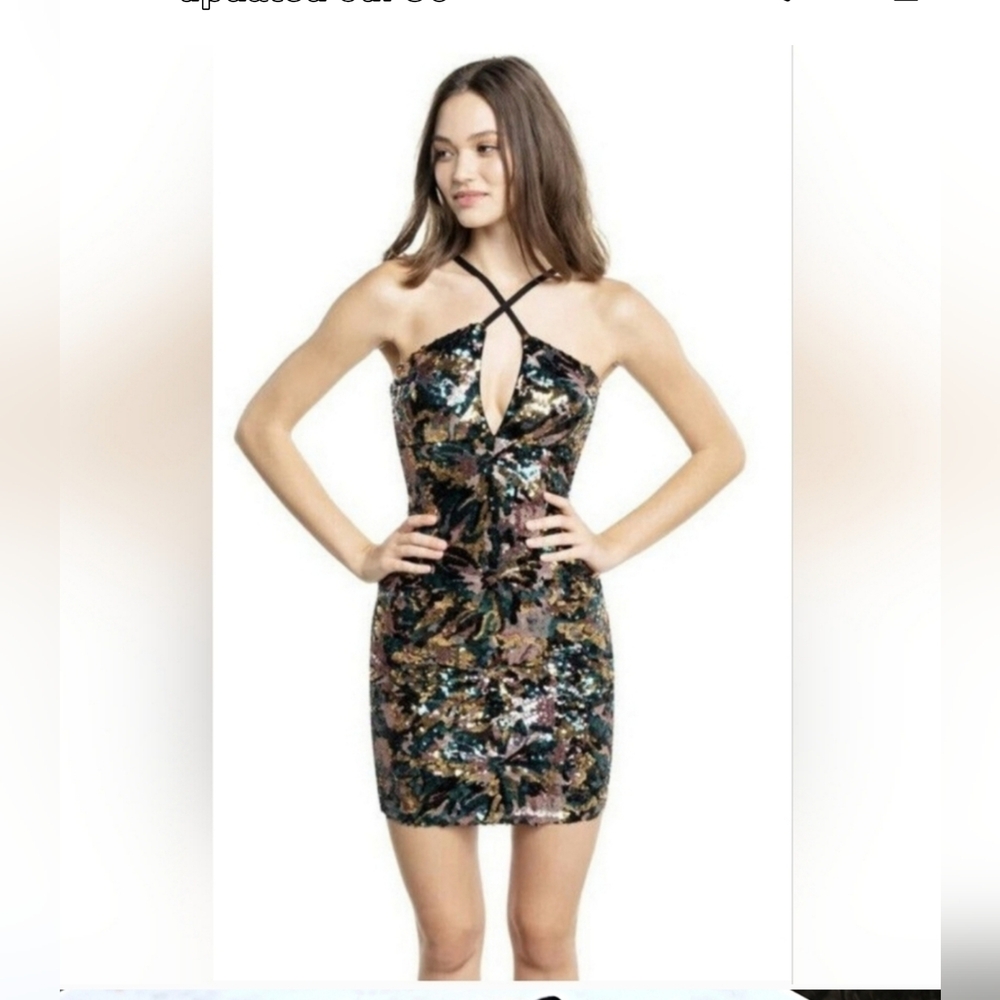NWT Dress The Population Amiya Sequin Teal Mini Dress Size Small